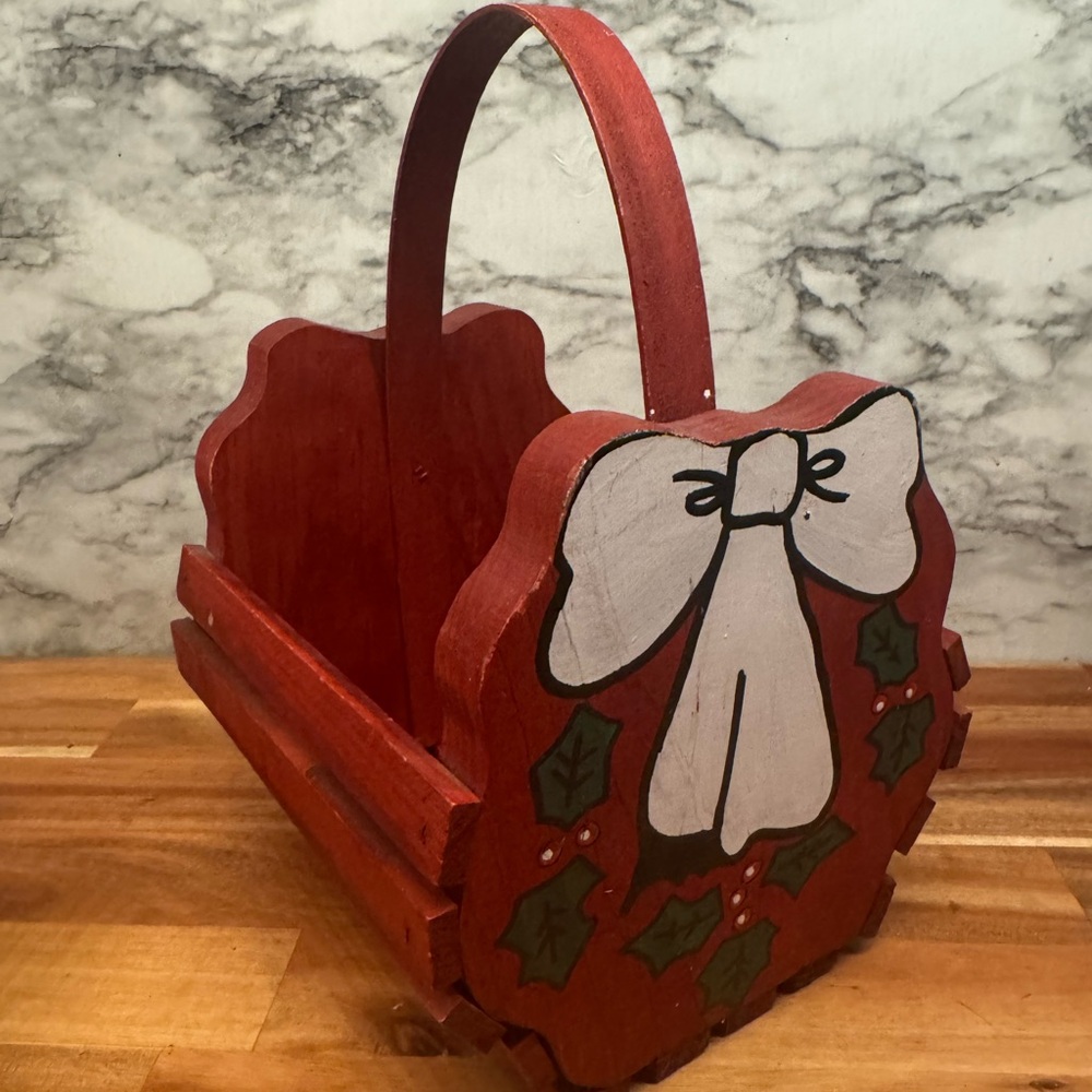 Charming Red Holiday Basket with White Bow